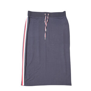 Tommy Hilfiger Women’s Navy Red Blue Stripe Midi Skirt L Linen Blend Drawstring